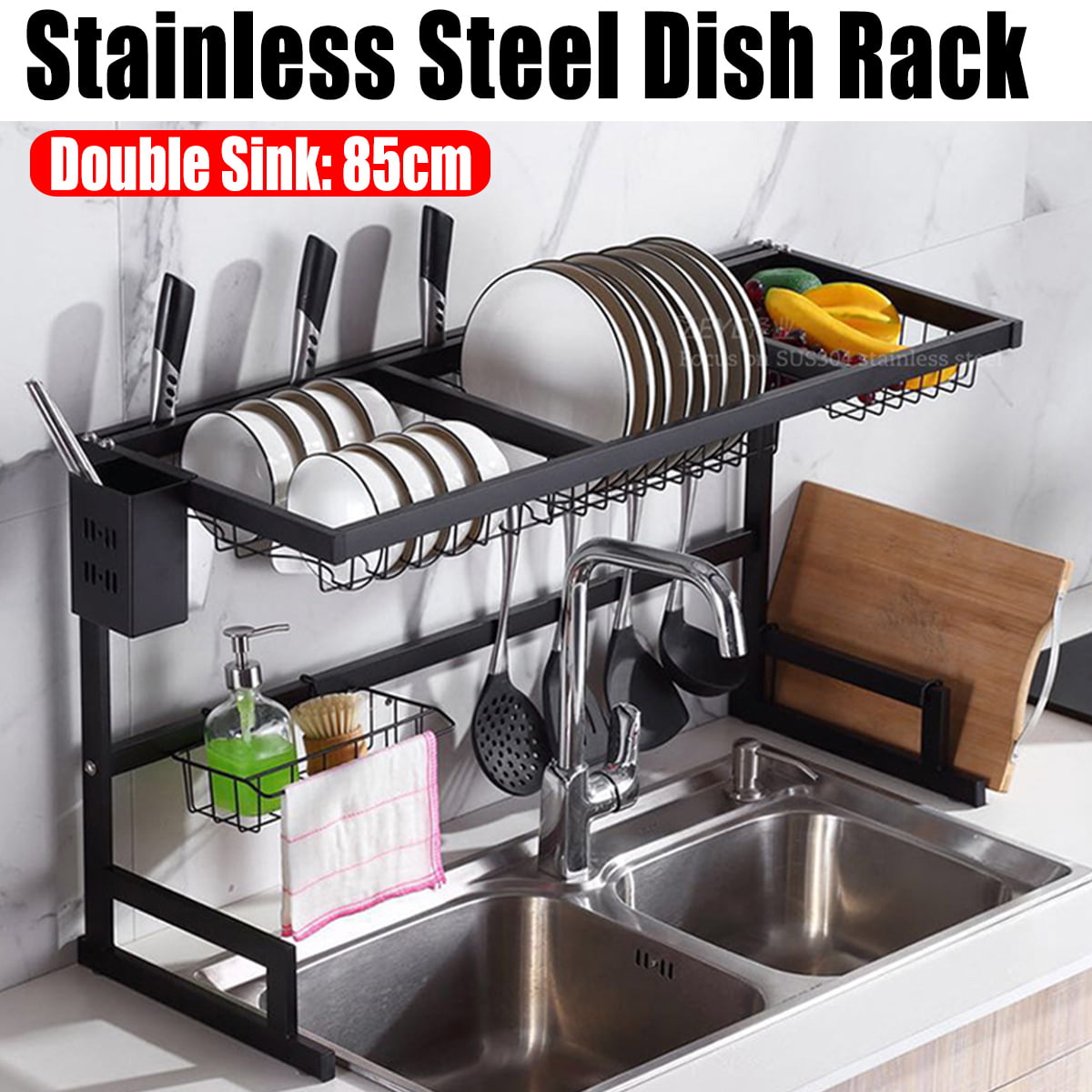 Details about   Over The Sink 2 Layer Dish Cup Steel Drainer Shelf Kitchen Cutlery Holder rack 