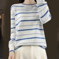 thumbnail image 3 of Fmbrln Womens Trendy Stripe Print Knitted Sweaters Fall Fashion Casual Crew Neck Long Sleeve Shirts Loose Comfy Pullover Tops Blue XL, 3 of 3