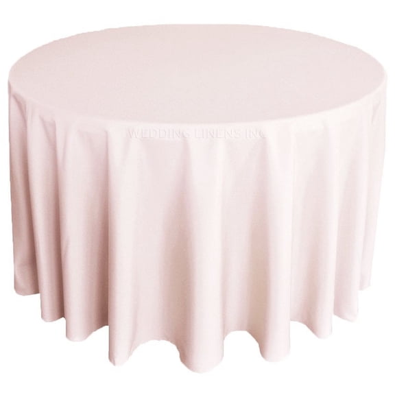 Wedding Linens Inc. 132'' Round Premium (200 GSM) Polyester Linen Tablecloth - Blush Pink