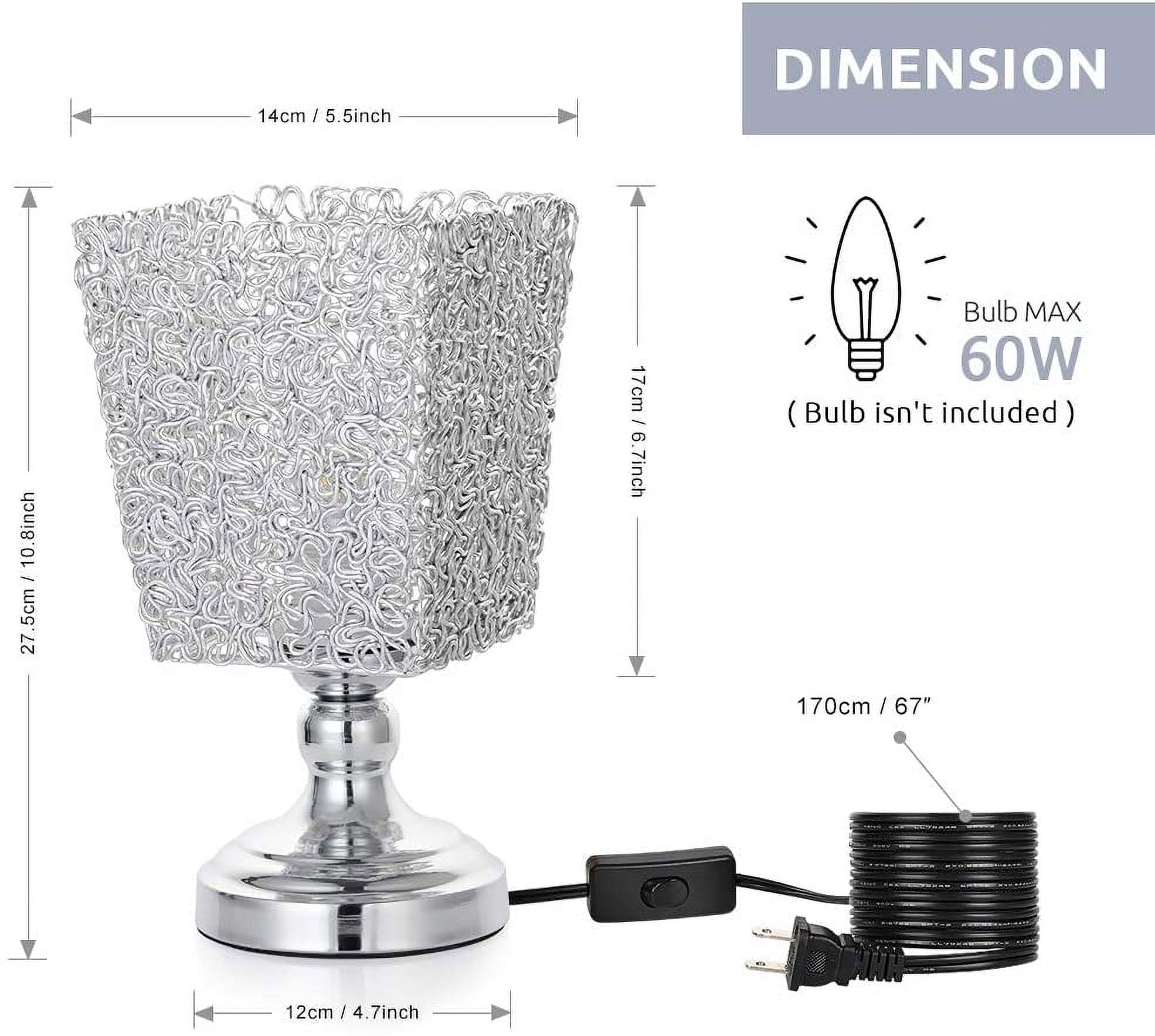 Luxury Bedside Desk Lamp with Metal Wiring Shade, Sliver