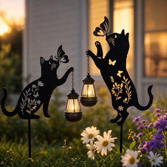 Solar Lanterns Outdoor, Black Cat Solar Lights Garden Decor Gift for Women Mom and Grandmother (2 Pack)