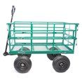thumbnail image 2 of Metal Utility Wagon Truck with 180 Degree Steering Range Handle and 4 Wheels, Tool Wagon Cart with Removable Mesh Fence, Push Pull Outdoor Garden Cart for Grocery Camping Shopping Sports, Green, 2 of 9
