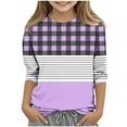 thumbnail image 2 of Delliss Girls' Spring Summer Casual Grid Striped Print 3/4 Sleeve Crew Neck Top 3-14Y, 2 of 5