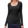 thumbnail image 3 of Women'S Long Sleeve Scoop Neck Shirts Casual Slim Fit Rib Knit Tops Summer Fall Basic Business Work Tee Black S, 3 of 9