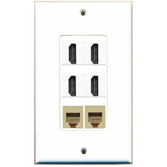 RiteAV - 4 Port HDMI 2 Port Phone RJ11 RJ12 Beige Wall Plate Decorative