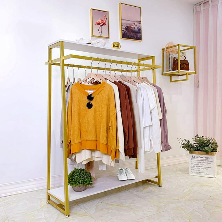 Heavy Duty Metal Clothes Rail Stand Hanging Storage Shelf Bedroom Garment  Rack - White