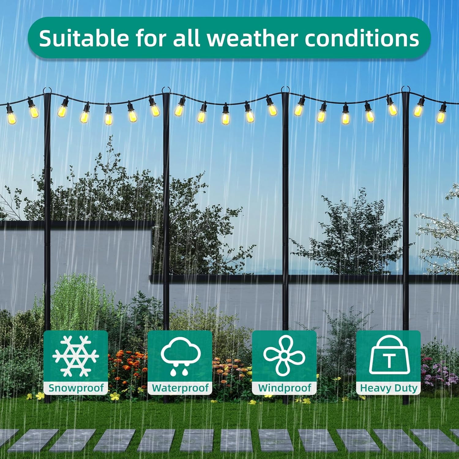4 Pack String Light Poles, 10Ft Light Poles for Outside, Metal Poles with Fork, Lighting Hanging Post Accessories for Patio Decor Garden Backyard Yard Front Porch Outside Decorations