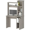 thumbnail image 7 of Computer Desk with Hutch, Door and 3-Tier Storage Shelves, Light Gray, 7 of 7