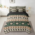 thumbnail image 3 of Homewish Retro Rustic Aztec 7pcs Bedding Comforter Set,Western Farmhouse Horse Queen Bedding Sets,Beige Green Black Queen Sheet Sets For Men Women,Breathable Home Decor Reversible, 3 of 9