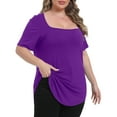thumbnail image 2 of Gocolloa Womens Plus Size Tops Tunic Sexy Square Neck Short Sleeve Shirts Summer Loose Fit Dressy Casual Blouse Purple 3X, 2 of 6