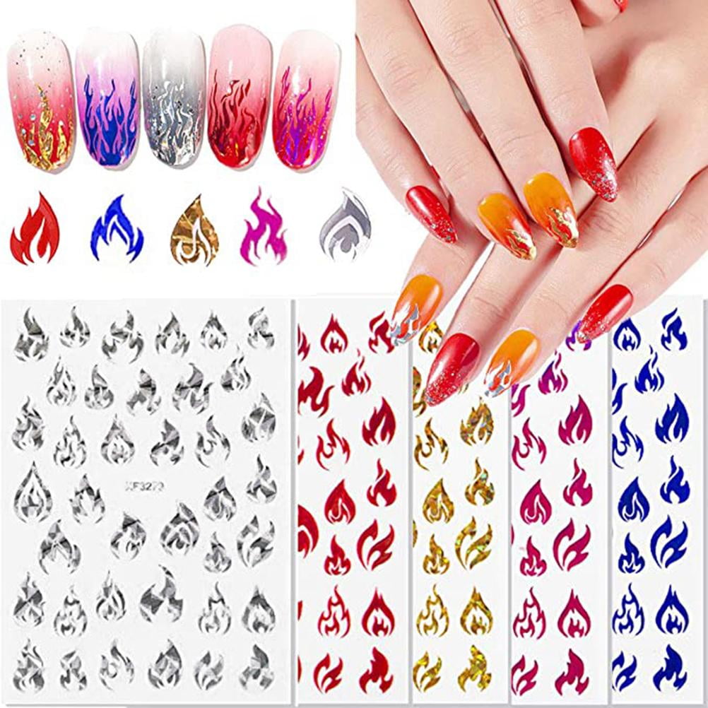 Rainbow Color Flame False Nail Short Square Press on Nails for Nail Art  24pcs | eBay