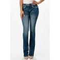 thumbnail image 2 of Grace in LA Women's Embroidered Border Flap Distressed Pocket Bootcut Stretch Jeans (26), 2 of 7