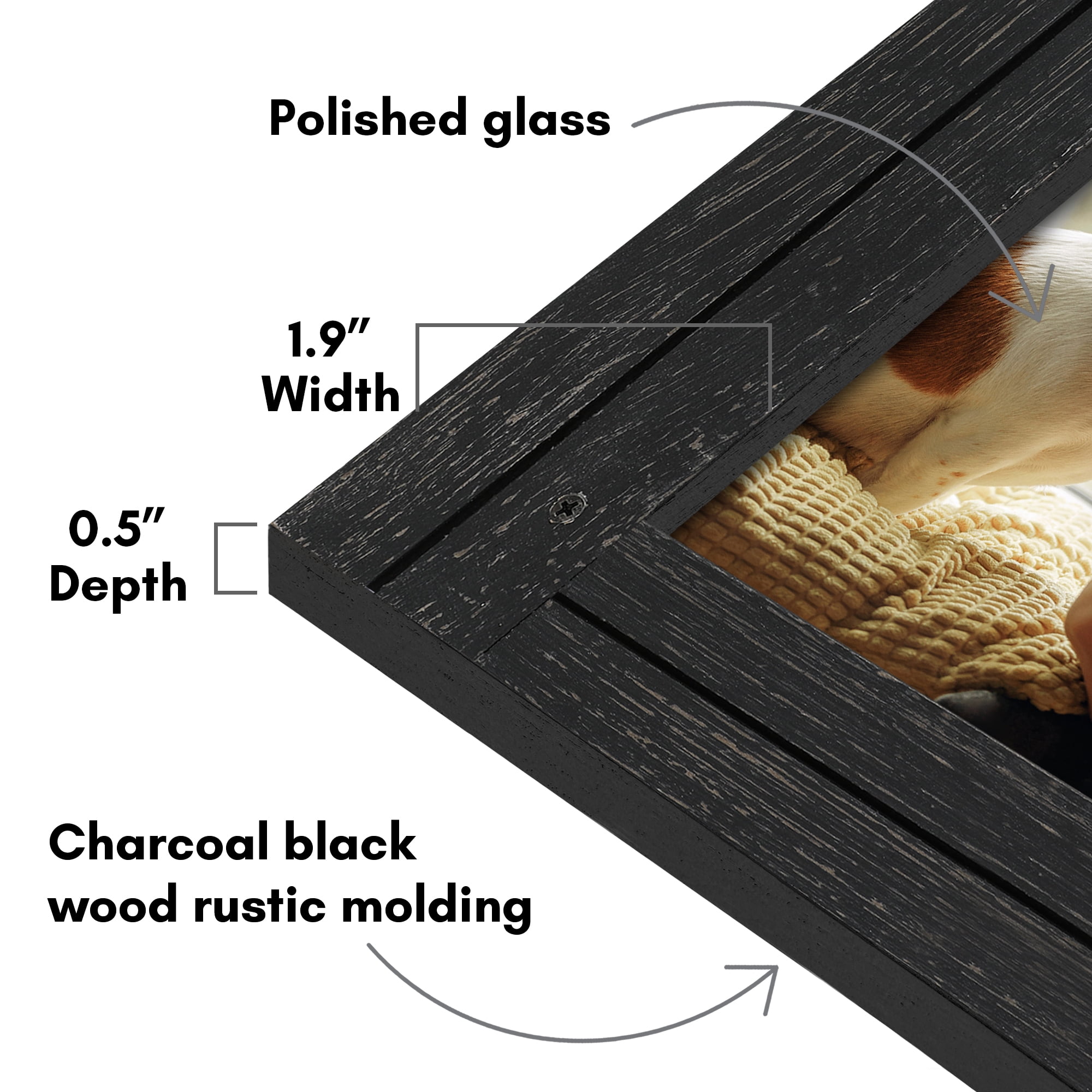 Americanflat 6x8 Picture Frame Polished Crystal Clear Glass Hampton Collection Distressed - Charcoal Black