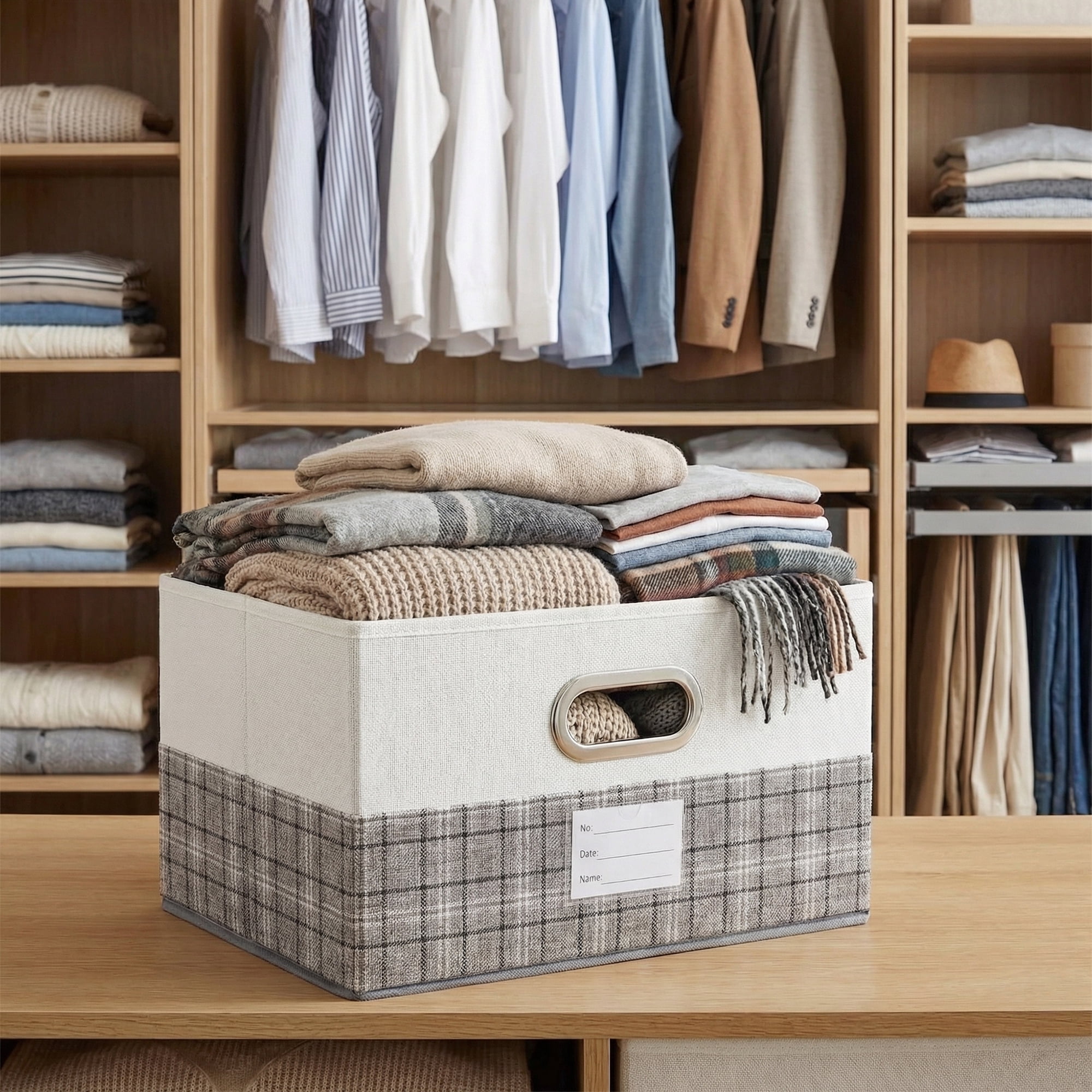 Unique Bargains Storage Cube Fabric Storage Bin with Handles Grey 16.9*11.8*10.6in
