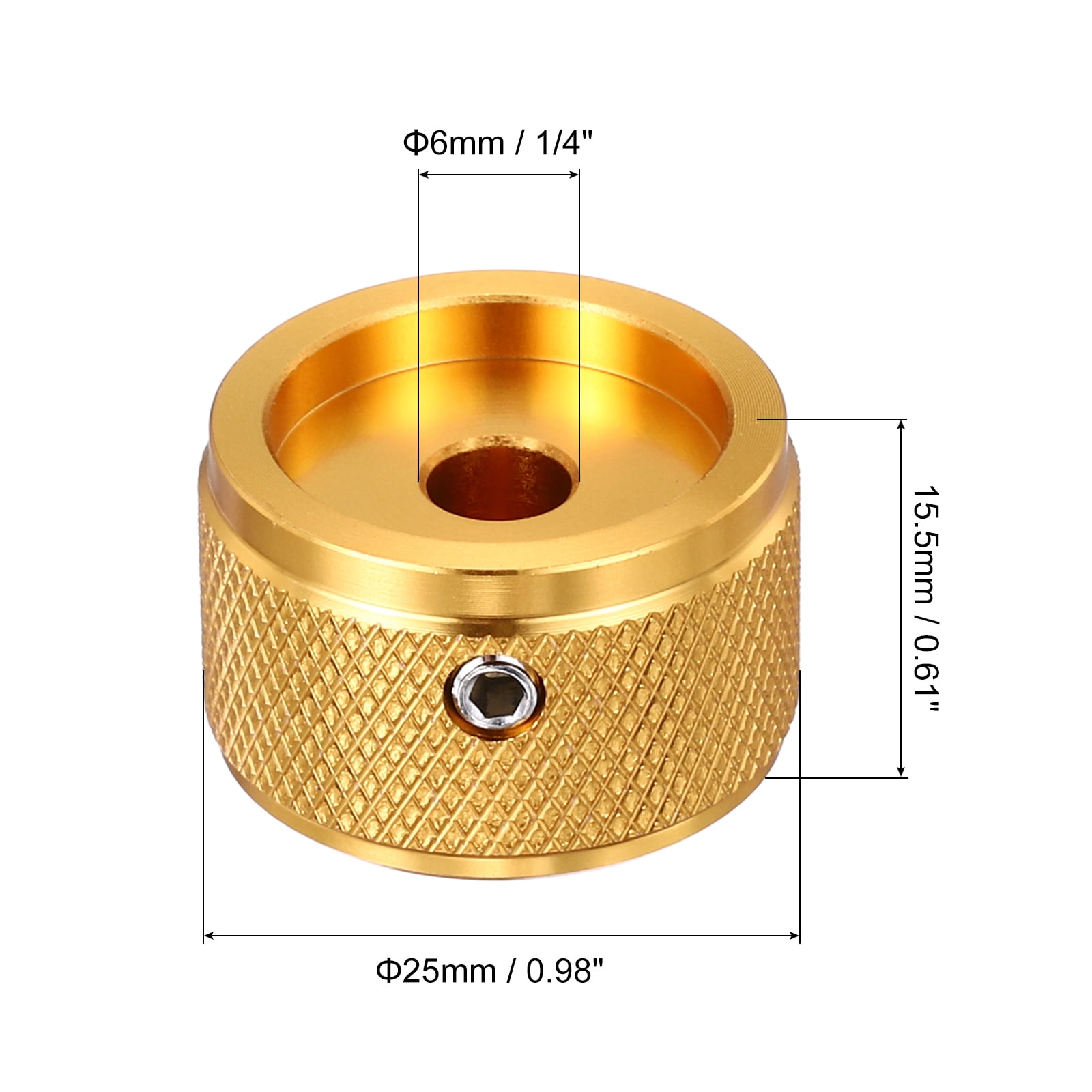Uxcell 6 Pcs Aluminium Potentiometer Knobs, 1/4" (6mm) Universal Volume Tone Control Knobs for Guitar, Bass, Diamond 5/8" Gold
