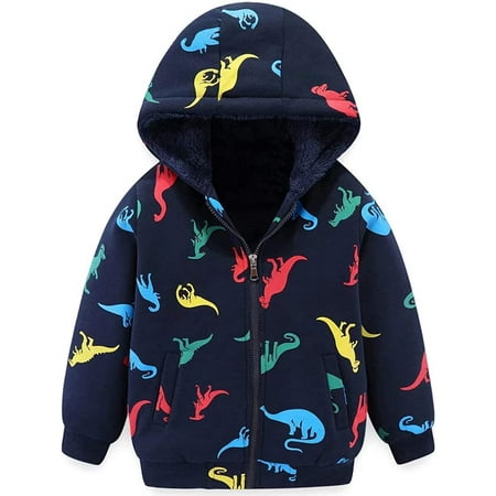 

Toddler Youth Boys Girls Dinsosaur Sherpa Fleece Lined Jacket 2-14 Years