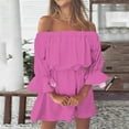 thumbnail image 5 of Fsqjgq Summer Dresses for Women 2024 Maternity Dress Party Dress Dress Vintage Print Beach Vacation Dresses Off Shoulder Tunic Casual Loose Fit Bell Sleeve Mini Dress Loose Boho Flowy Dres M, 5 of 5