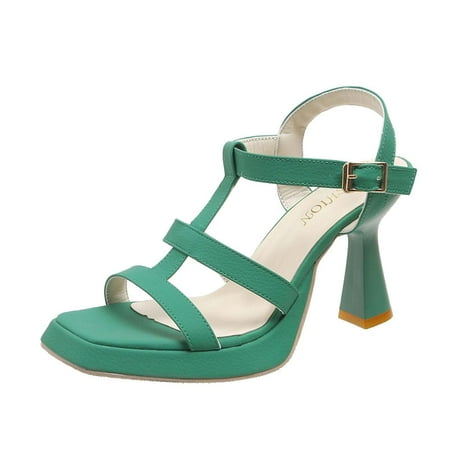 

Jsezml Womens Kitten Heeled Sandals Fashion Platform High Heels Elegant Square Toe Ankle Strap Gladiator Strappy Sandals