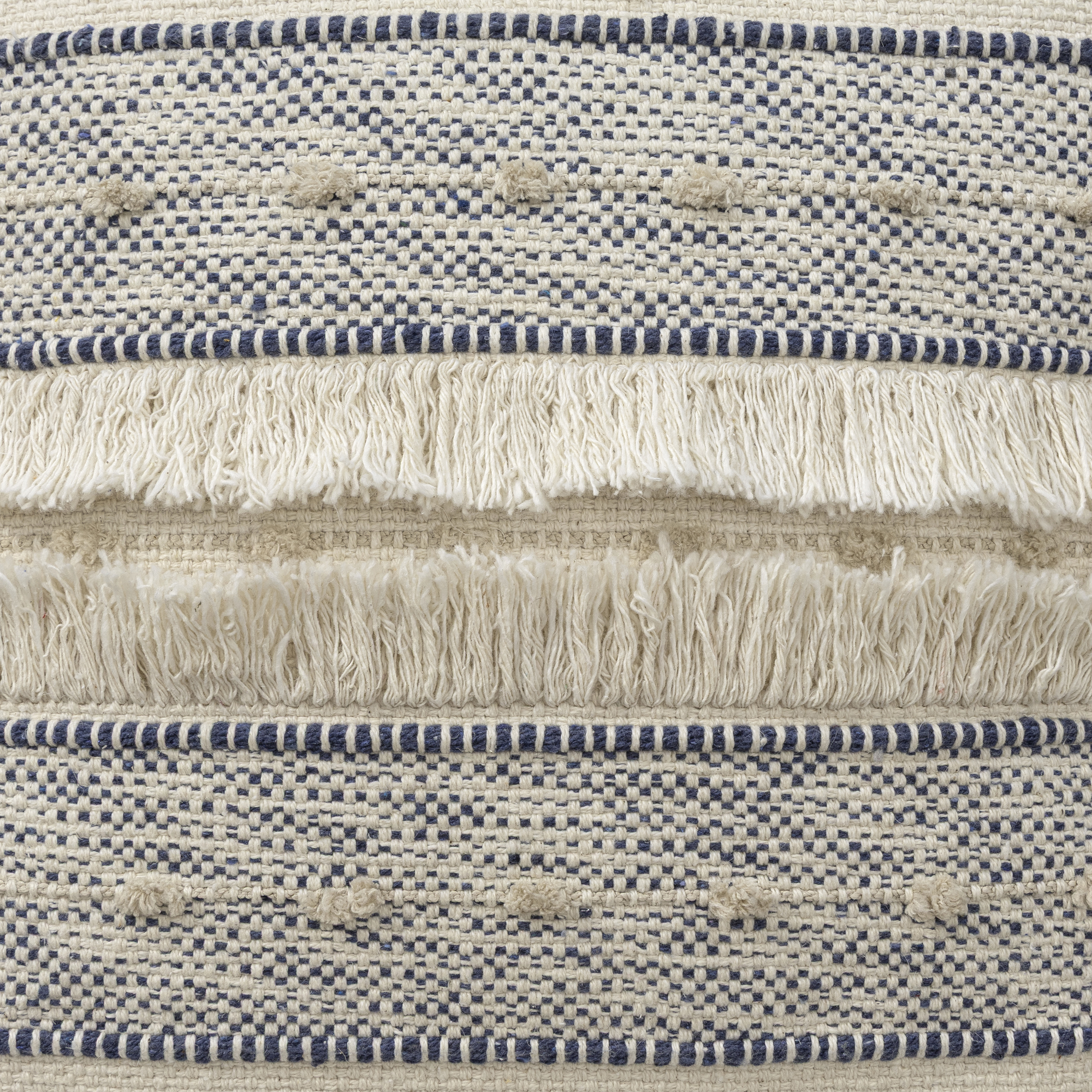 Ox Bay Tristan Striped Handmade Cotton Medium Square Pouf Ottoman, Navy/Ivory, 18" x 18" x 14"