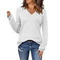thumbnail image 2 of Long Sleeve Tops for Women Womens 2025 Fall Sweaters Casual Long Sleeve Ribbed Knit Pullover V Neck Lightweight Crochet Pullover Sweater Top Womens Tops White XXXL, 2 of 7