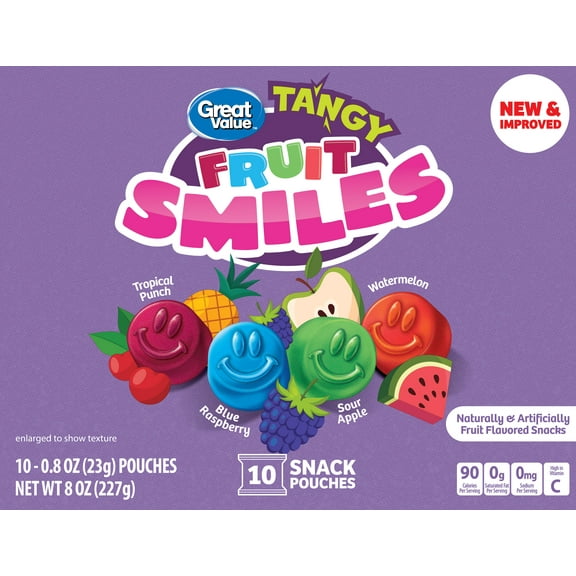 Great Value Fruit Smiles Snacks, Tangy Flavor, 10 Count