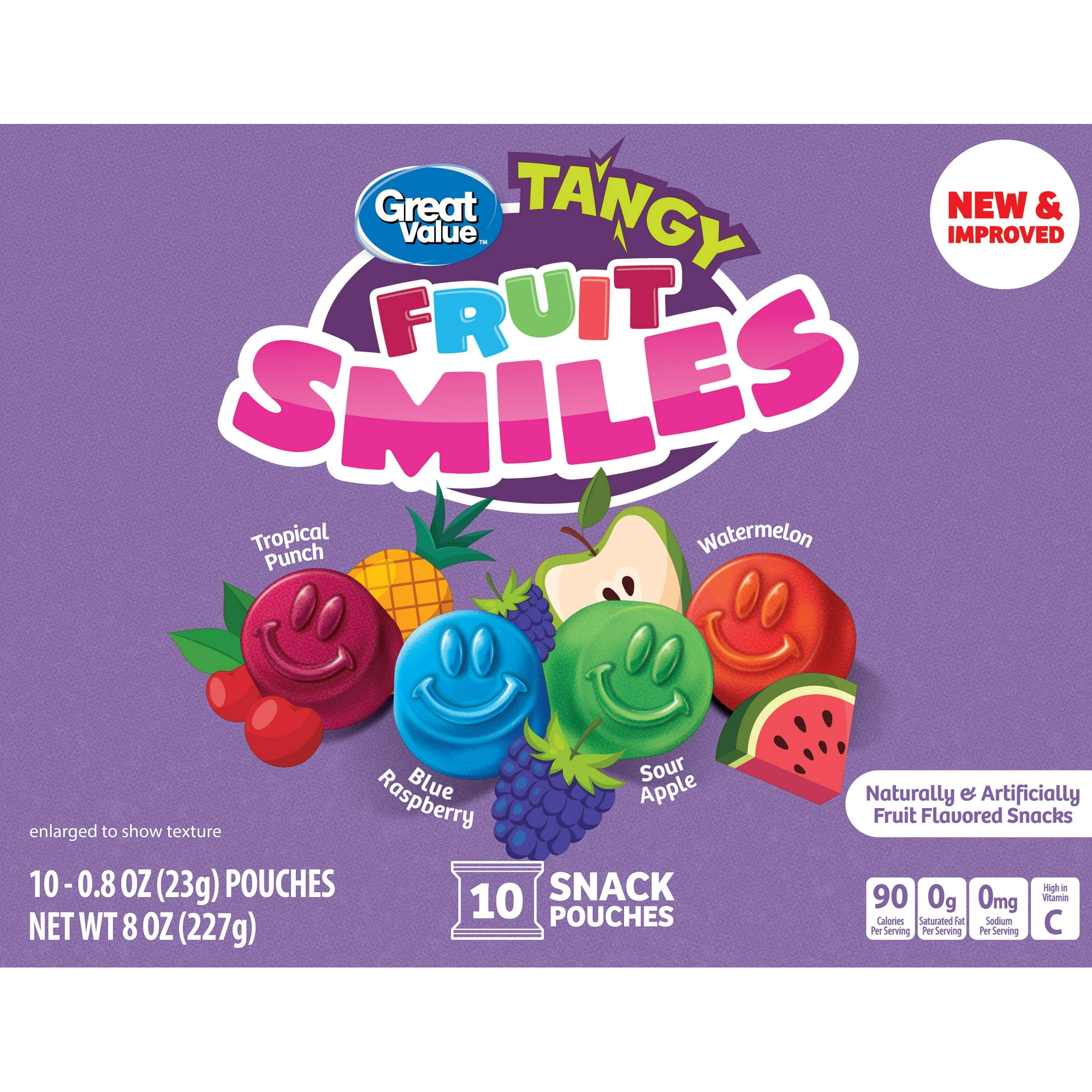 Great Value Fruit Smiles Snacks, Tangy Flavor, 10 Count