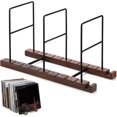 thumbnail image 1 of czcpp-Vinyl Record Holder 60 to 80 LPS Solid Wood Vinyl Record Storage Holder Now Playing Vinyl Record Stand Retro Audio Record Collection Holder with 3 Stainless-Steel Racks for Home Office Decor, 1 of 4