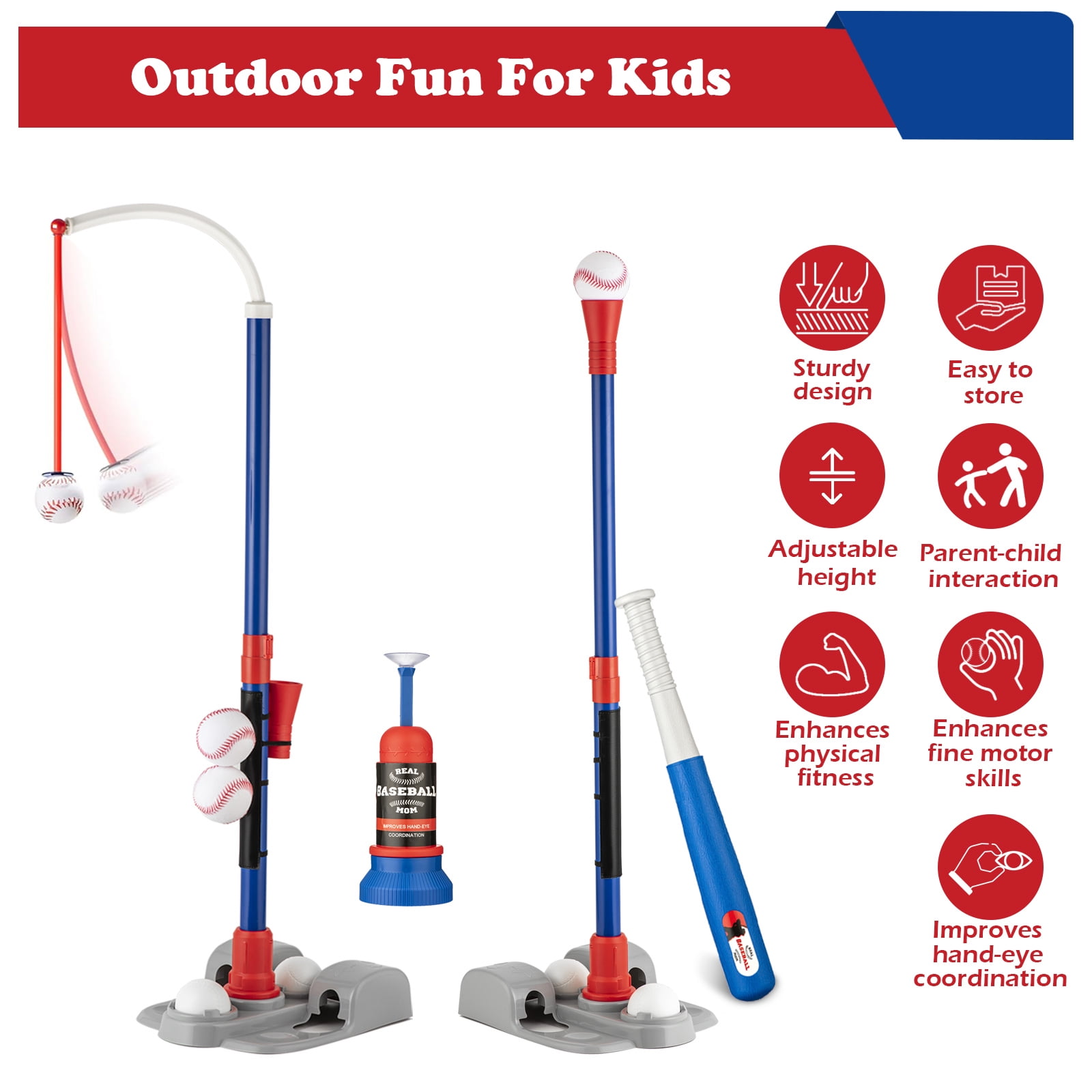 Adjustable T-Ball Set for Kids 3-8 | Outdoor Baseball Toy with Bat, Ball & Tee | Sports Gift for Toddlers & Boys in Backyards