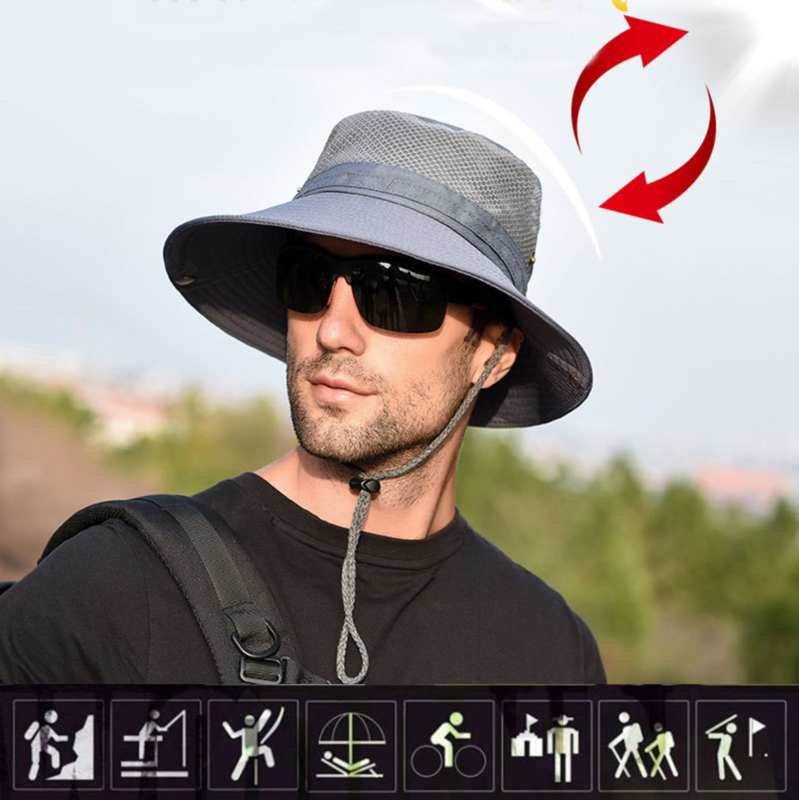 XINKAIRUN Hat Men's Outdoor Fishing Hat Mesh Drawstring Summer Sunshade ...