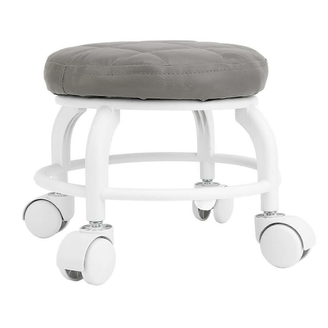 Tabouret bas pivotant en cuir synthétique avec roulettes silencieuses, siège à roulettes bas, pour maison, bureau, garage, atelier, gris