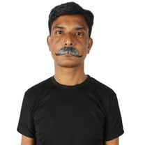 HPO Adult Men's Fake Human Hair Western Grandpad Mustache | Novelty False Facial Hair | Mixed Black and Grey Color | Synthetic Fiber