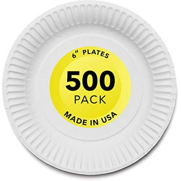 Stock Your Home 6-Inch Paper Plates Uncoated, Everyday Disposable Dessert Plates 6" Paper Plate Bulk, White, 500 Count