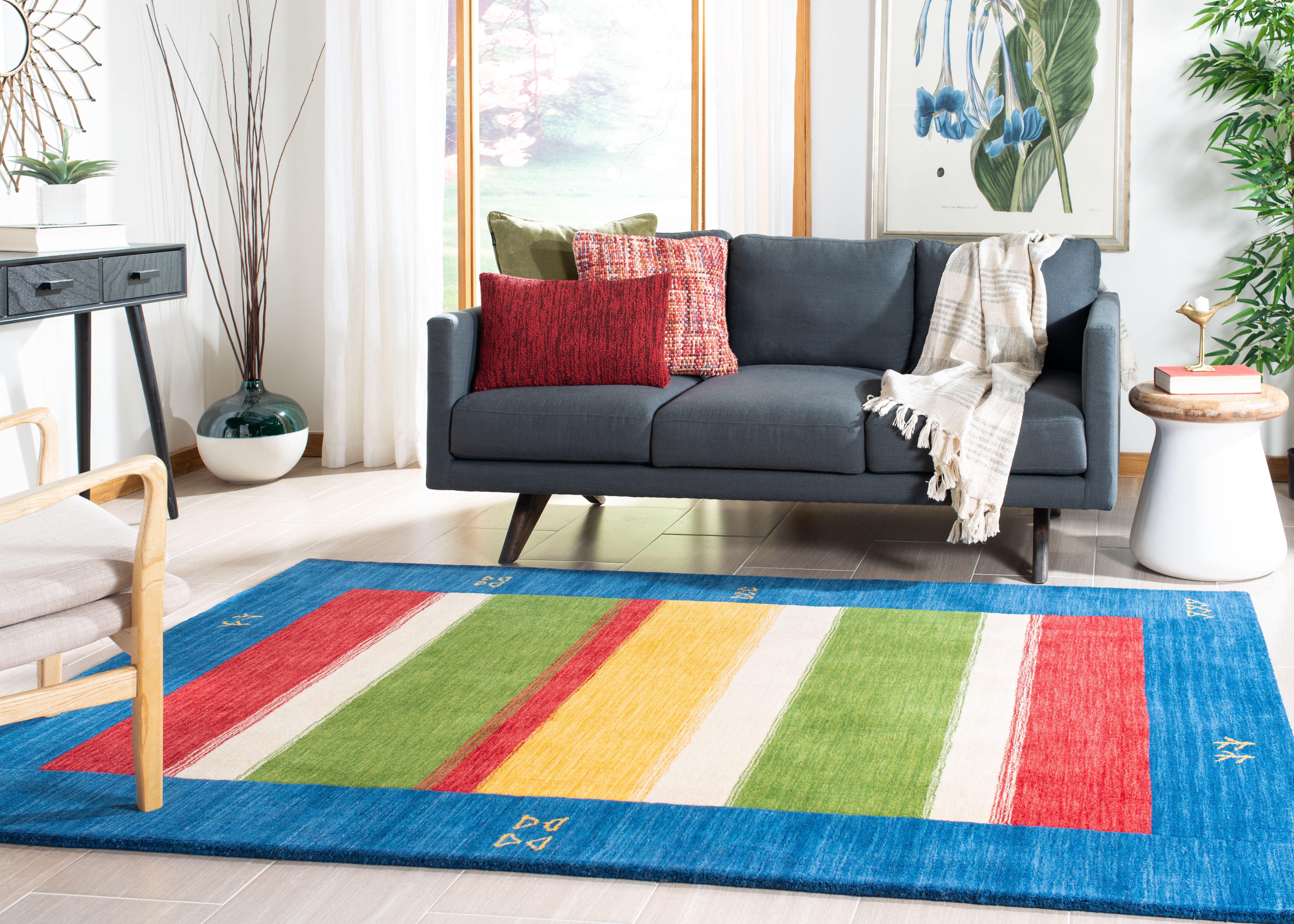 SAFAVIEH Himalaya Clarette Striped Wool Runner Rug, Blue, 2'3" x 8'