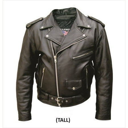 Men'S 50 Size Tall Motorcycle Premium Buffalo Leather 3 front zippered pockets Biker Jacket With Silver