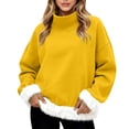 thumbnail image 2 of Chandails d'Automne Grande Taille pour Femmes Mode Décontractée Imprimée Col Roulé Manches Longues Chandail en Molleton Amusant Jaune m, 2 of 5