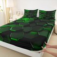 thumbnail image 5 of Manfei Green Neon Honeycomb Queen Sheets, Glowing 3D Hexagon Queen Sheet Sets, Black Reversible 4pcs1 Flat Sheet + 1 Fitted Sheet + 2 Pillowcases, 5 of 6