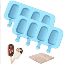 2Pack Popsicle Molds, 4 Cavities Ice Pop Molds, Silicone Popsicle Molds for Kids, Cake Pop Mold with 100 Wooden Sticks for DIY Ice Popsicle, Cakesicle Molds Silicone