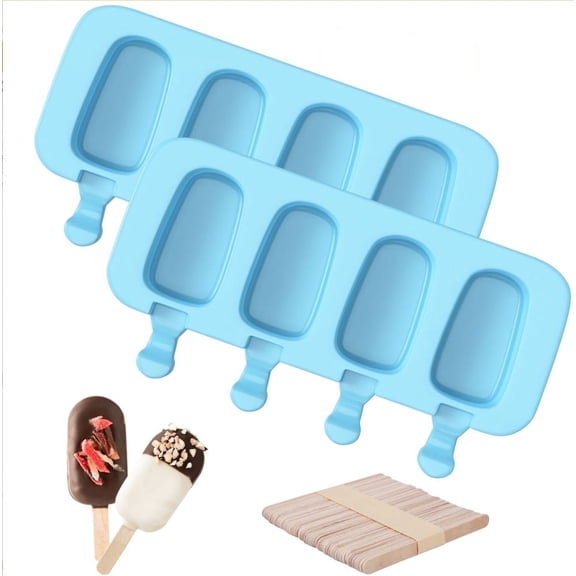 2Pack Popsicle Molds, 4 Cavities Ice Pop Molds, Silicone Popsicle Molds for Kids, Cake Pop Mold with 100 Wooden Sticks for DIY Ice Popsicle, Cakesicle Molds Silicone