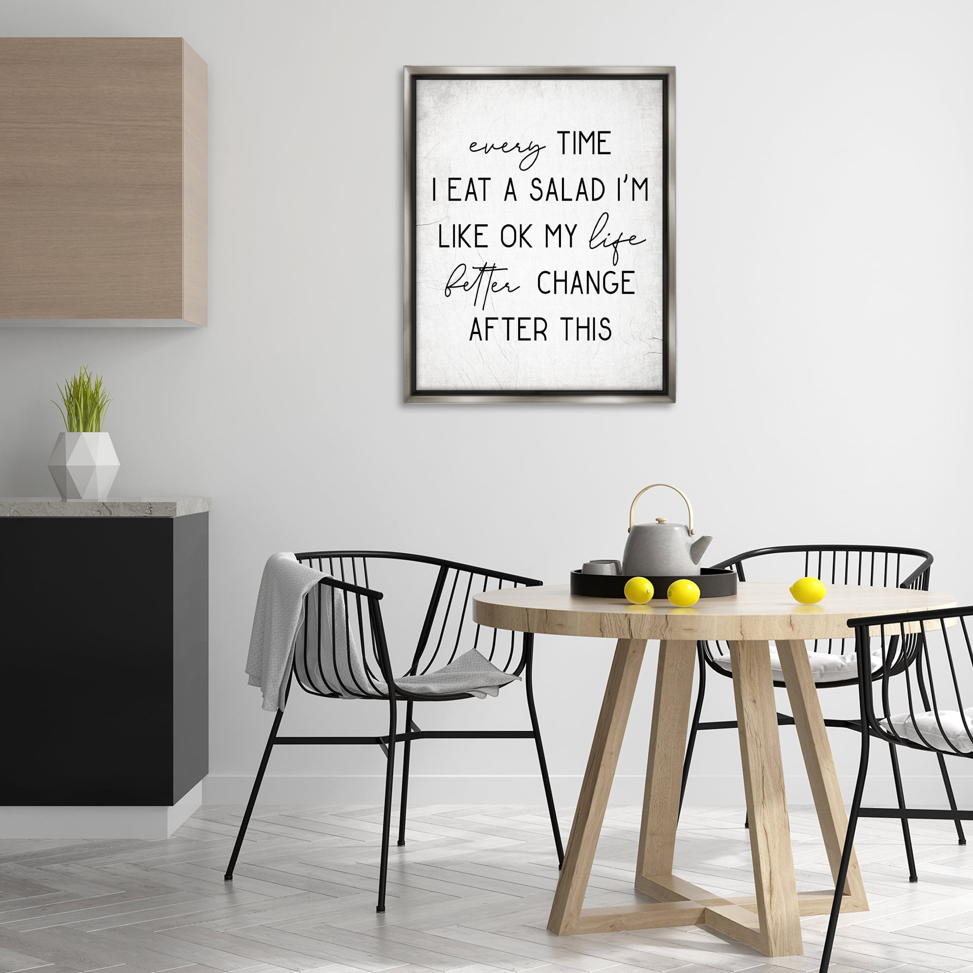 Stupell Industries Every Time I Eat Salad Food & Beverage Painting Gray Floater Framed Art Print Wall Art, 25 x 31