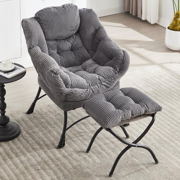 Homefun Lazy Chair with Foldable Ottoman,Upholstered Lounge Accent Chair for Reading,Armchair with Side Pocket