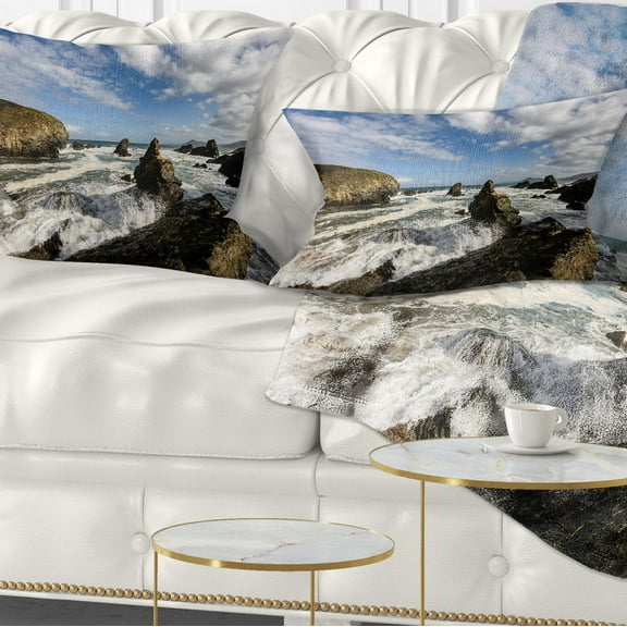 Designart Blue Atlantic Coast in Spain - Seashore Photo Throw Pillow - 12x20