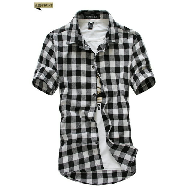 Wangscanis Men's High Collar Short-sleeved Blouse with A Row of Buttons
