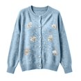 thumbnail image 4 of WCJM Elegant Knit Cardigans for Women Long Sleeve Button Front Crewneck Casual Winter Coat (Sky Blue,M), 4 of 5