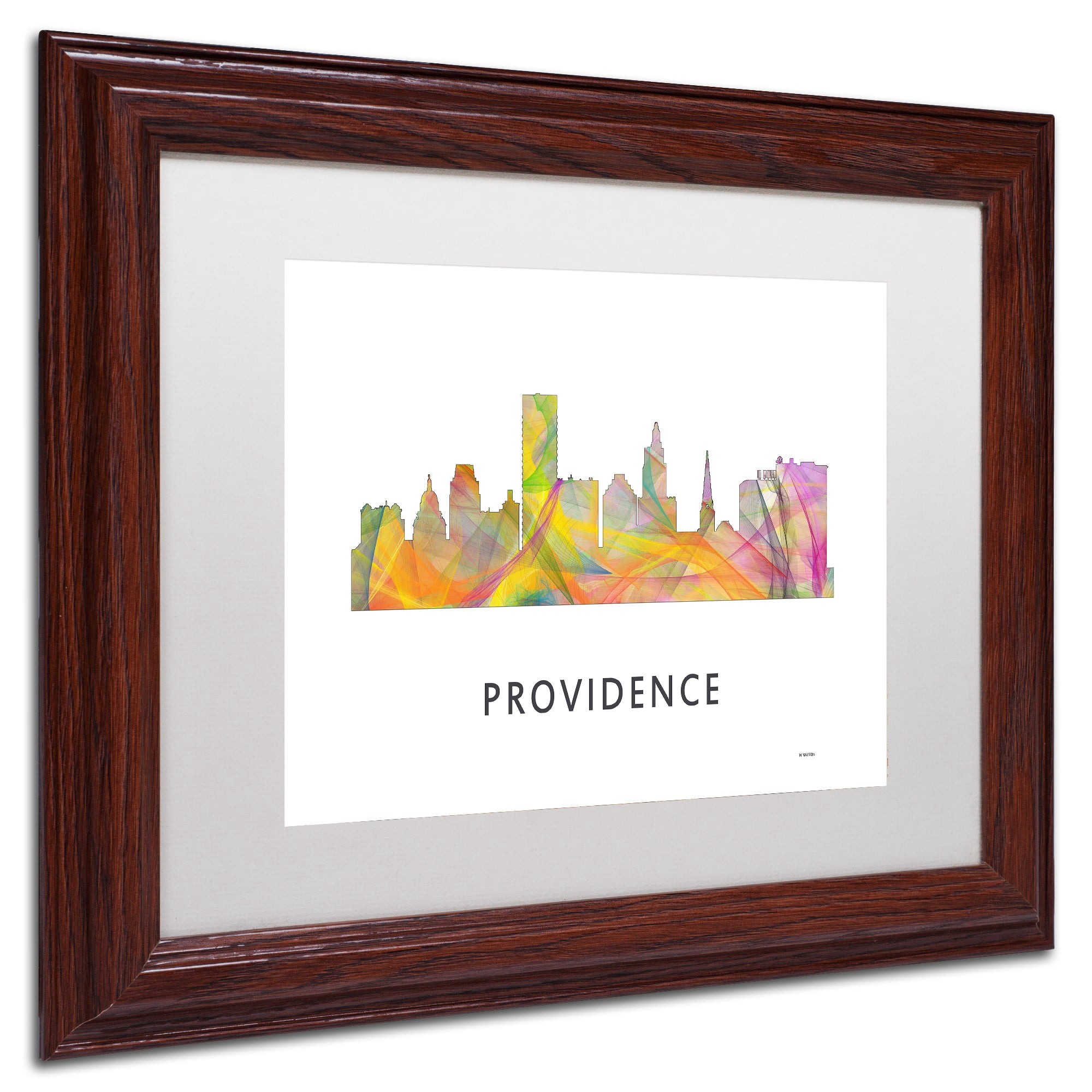 Trademark Fine Art 'Providence RI Skyline WB-1' Canvas Art by Marlene Watson, White Matte, Wood Frame