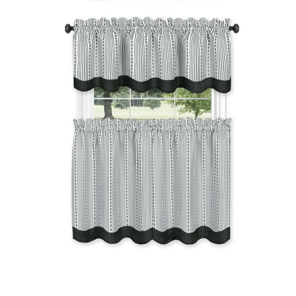 Achim Westport Window Curtain Tier Pair and Valance Set - 58x36 - Black/White