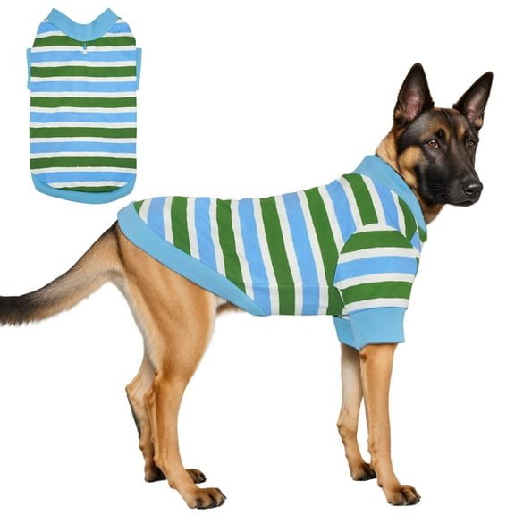 Kickred Dog Sweatshirt, Striped Dog Hoodie with Leash Hole, Dog Round Neck Sweatshirt, Warm Dog Clothes for Medium Large Dogs Boy Fall Winter Outfits