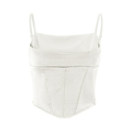 

Cathalem Solid Color Knit Waist Strap Vest For Sexy Girl Halter Top Street Wear Casual Clothing Basics Womens Pajamas Set Vest White Small