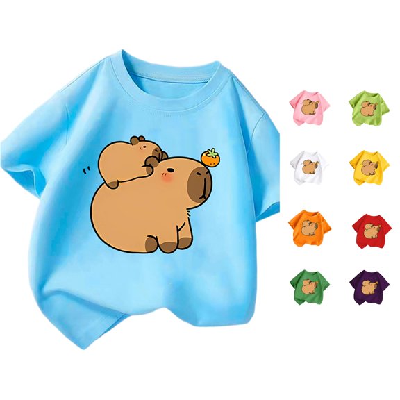 WAYUTE Girls Shirts Summer Short Sleeve Crew Neck Cartoon Graphic Tee Top for Toddler Kids Casual Fashion T-Shirt,Light Blue,Size 9 Y-10 Y