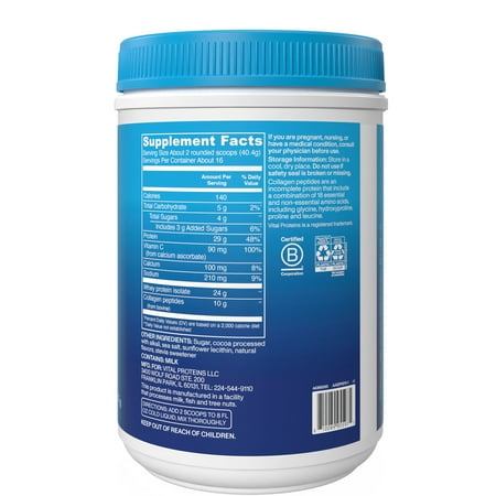 Vital Proteins Whey Protein + Collagen Peptides Powder, Supports Lean Muscle, Recovery and Joint Health, Chocolate, 22.8oz