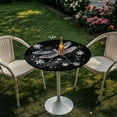 thumbnail image 3 of SEANATIVE Round Fitted Tablecloth Set of 2 Decorative Bar Table Cover Stretch Cocktail Table Topper Cap Table Cloth with Elastic Edged for Outdoor Indoor, Dragonfly Flower Pearl Print Black, 3 of 7